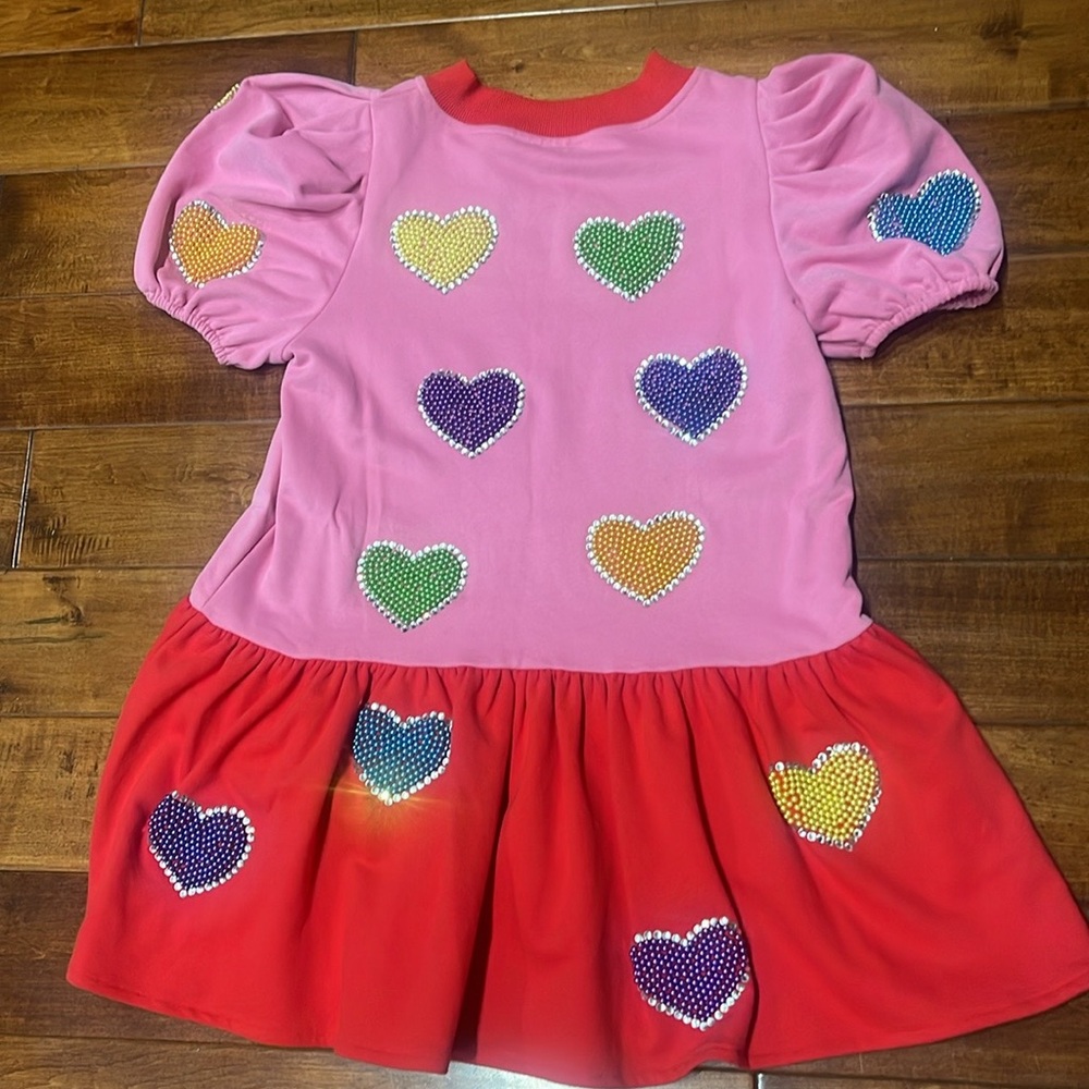 Queen of Sparkles Pearly Heart Dress 
Size-M Color: Pink & Red 
New with Tags.